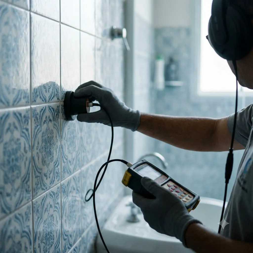 Localização de vazamento com equipamento de detecção acústica em parede